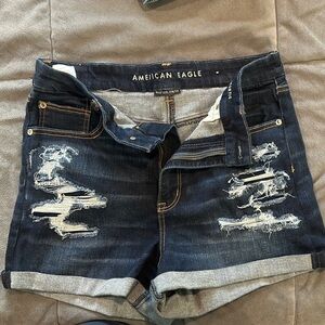 American Eagle Outfitters Curvy High waisted Blue Distressed Jean Shorts size 12